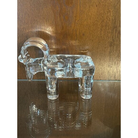Vintage Clear Hand Blown Glass Ram Figurine Candle Holder MCM Aries Zodiac - Picture 4 of 9
